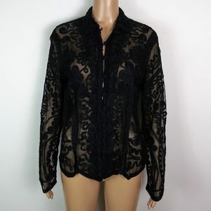 Go fish black lace button sweater size xl